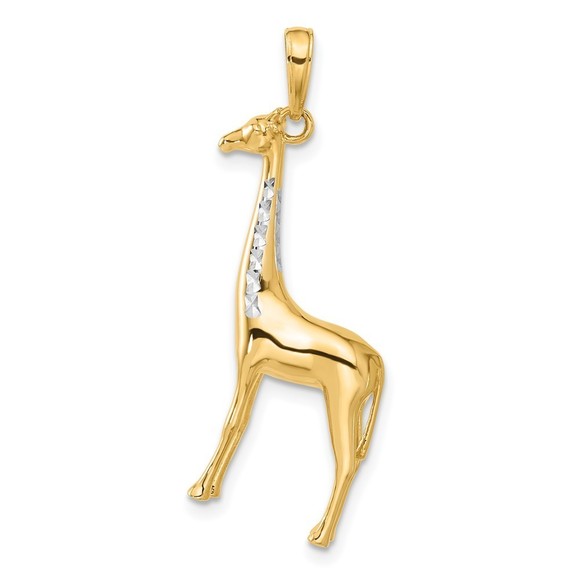 14K Gold and White Rhodium D/C 3D Giraffe Pendant - Picture 3 of 4